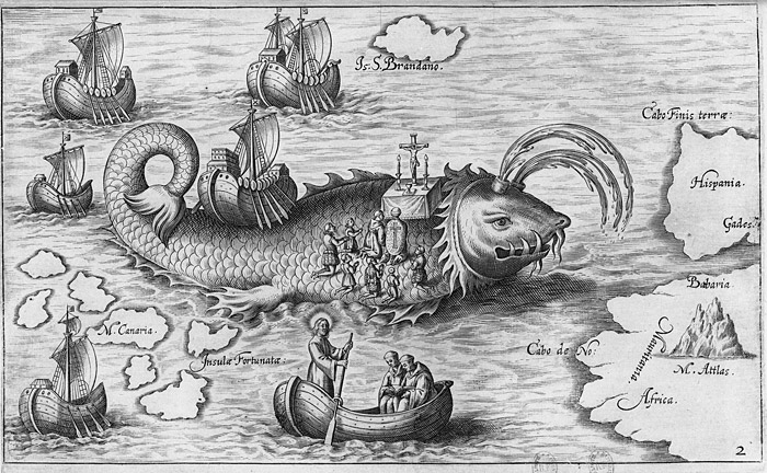 San Brandan y su compañía sobre el pez Jasconius. Honorio Philoponus (1621)